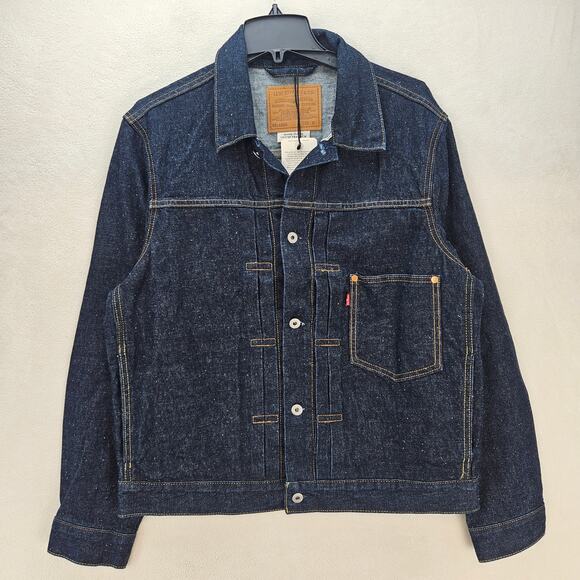 LEVI'S PREMIUM MEN'S MEDIUM TYPE I JACKET ROLL UP SELVEDGE TRUCKER DARK WASH NWT